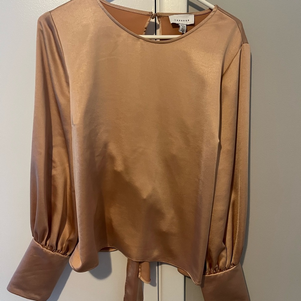 Nordstrom Satin Blouse in Warm Tan